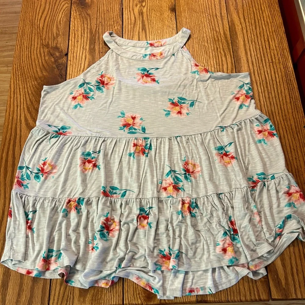 Torrid Floral Tank Top - Gray with Pink and Blue - Picture 2 of 5